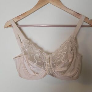 Wacoal 34D Nude Swirl Embroidery Underwire Semi-Sheer Bra  #85117